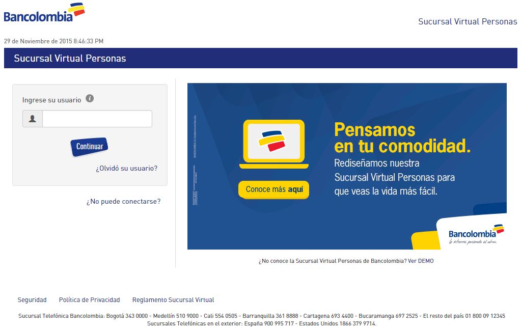 Ingreso Sucursal Virtual de Bancolombia anterior a Tarjeta e-Prepago Bancolombia