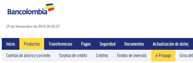 Tarjeta e-Prepago Bancolombia Sucursal